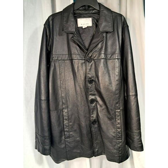 Vintage Wilsons Leather M. Julian Leather Jacket L Black 69426 Button Front - Picture 1 of 12